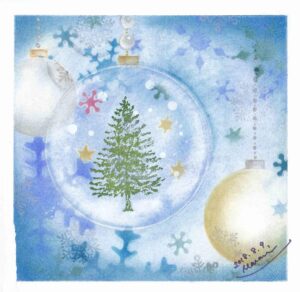 青のクリスマスドームのパステル画の画像